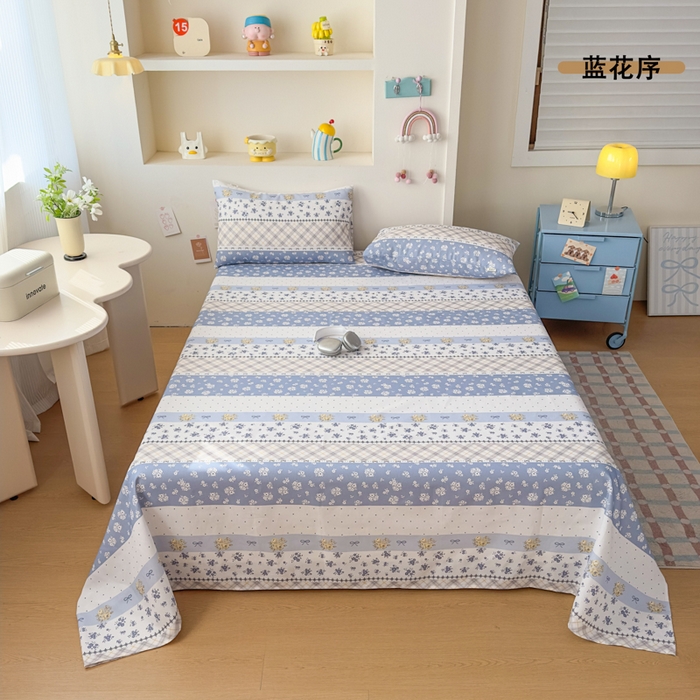 91家纺网 家纺一手货源 找家纺 爱彼家纺 2026新款升级细沙印花老粗布床单单品床单床单单件-细沙系列四 蓝花序