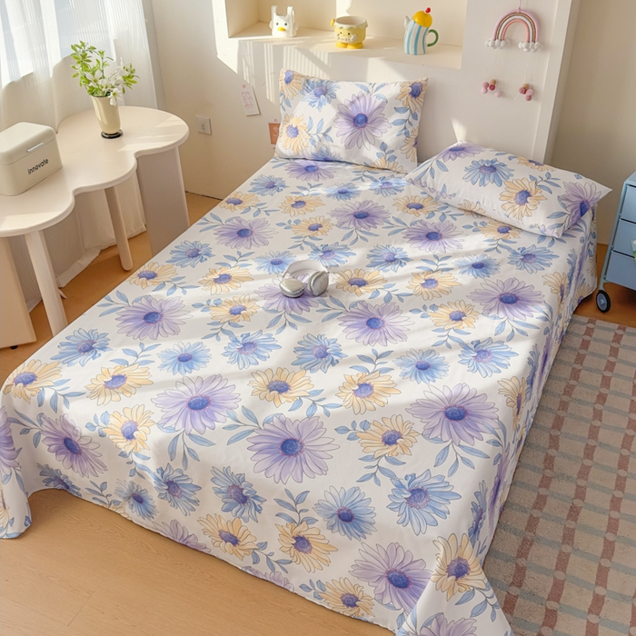 91家纺网 家纺一手货源 找家纺 爱彼家纺 2026新款升级细沙印花老粗布床单单品床单床单单件-细沙系列四 蓝菊绘