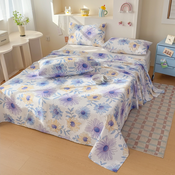 91家纺网 家纺一手货源 找家纺 爱彼家纺 2026新款升级细沙印花老粗布床单单品床单床单单件-细沙系列四 蓝菊绘