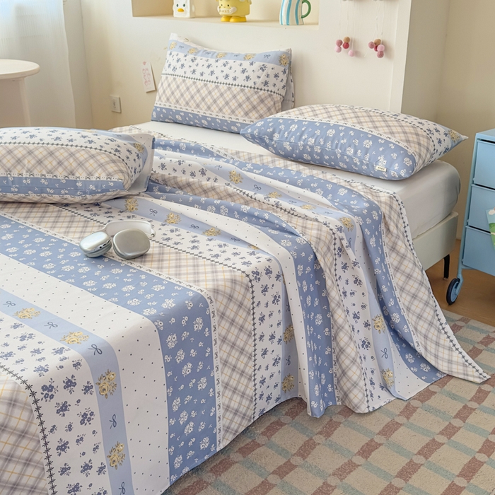 91家纺网 家纺一手货源 找家纺 爱彼家纺 2026新款升级细沙印花老粗布床单单品床单床单单件-细沙系列四 蓝花序