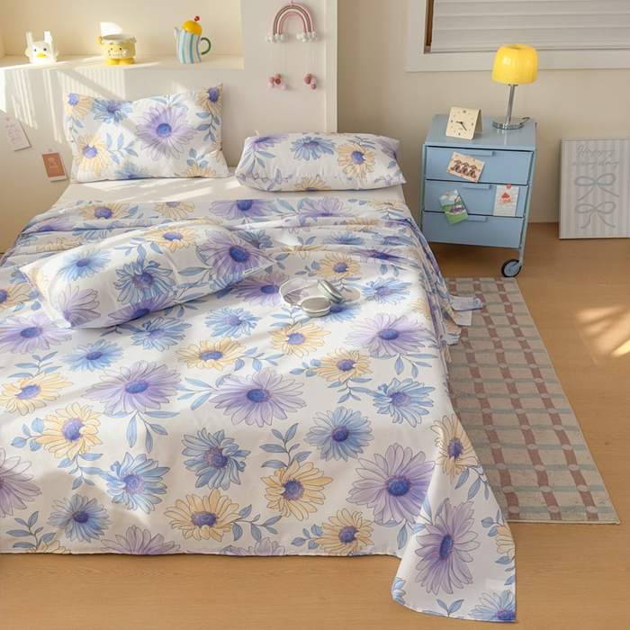 91家纺网 家纺一手货源 找家纺 爱彼家纺 2026新款升级细沙印花老粗布床单单品床单床单单件-细沙系列四 蓝菊绘