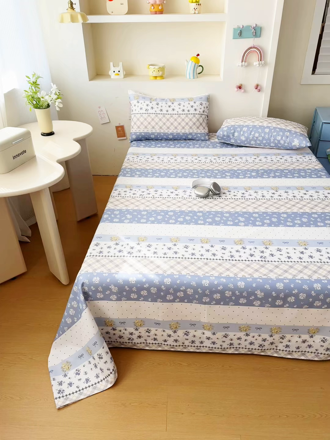 91家纺网 家纺一手货源 找家纺 爱彼家纺 2026新款升级细沙印花老粗布床单单品床单床单单件-细沙系列四 蓝花序