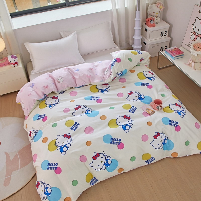 91家纺网 家纺一手货源 找家纺 蘭菲家纺 2026新款全棉三丽欧印花卡通单品被套 波点KT