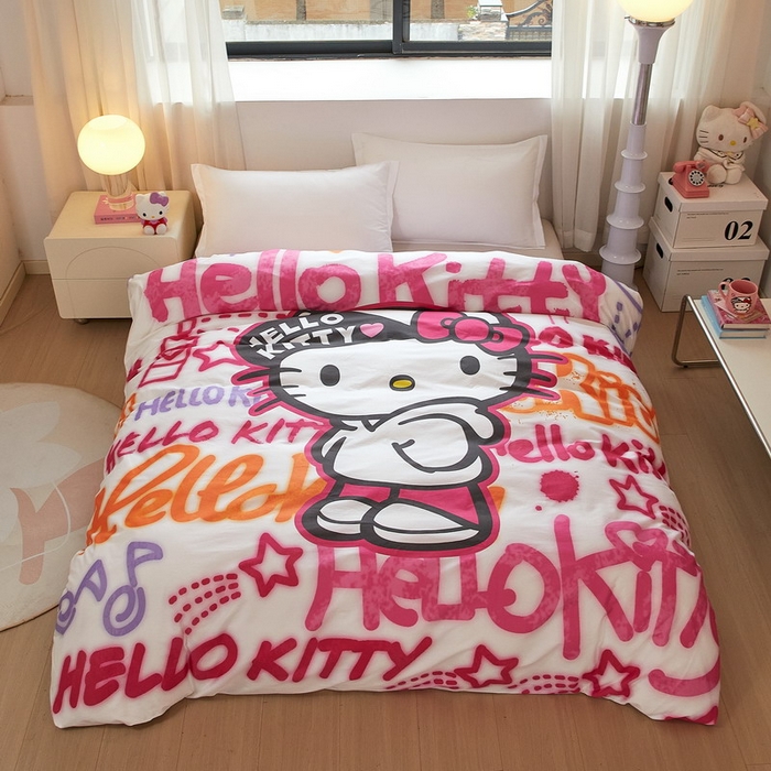 91家纺网 家纺一手货源 找家纺 蘭菲家纺 2026新款全棉三丽欧印花卡通单品被套 涂鸦KT