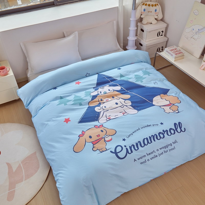 91家纺网 家纺一手货源 找家纺 蘭菲家纺 2026新款全棉三丽欧印花卡通单品被套 露营快乐