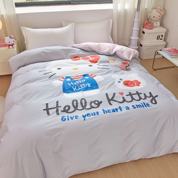 91家纺网 家纺一手货源 找家纺 蘭菲家纺 2026新款全棉三丽欧印花卡通单品被套 可爱KT灰