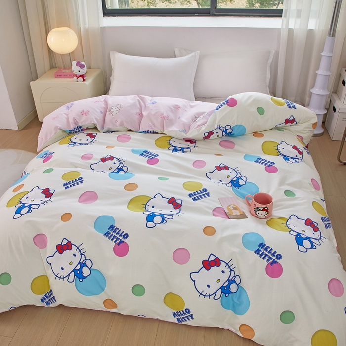 91家纺网 家纺一手货源 找家纺 蘭菲家纺 2026新款全棉三丽欧印花卡通单品被套 波点KT