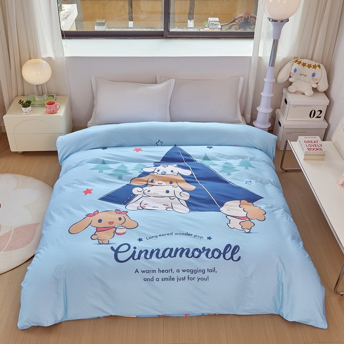 91家纺网 家纺一手货源 找家纺 蘭菲家纺 2026新款全棉三丽欧印花卡通单品被套 露营快乐