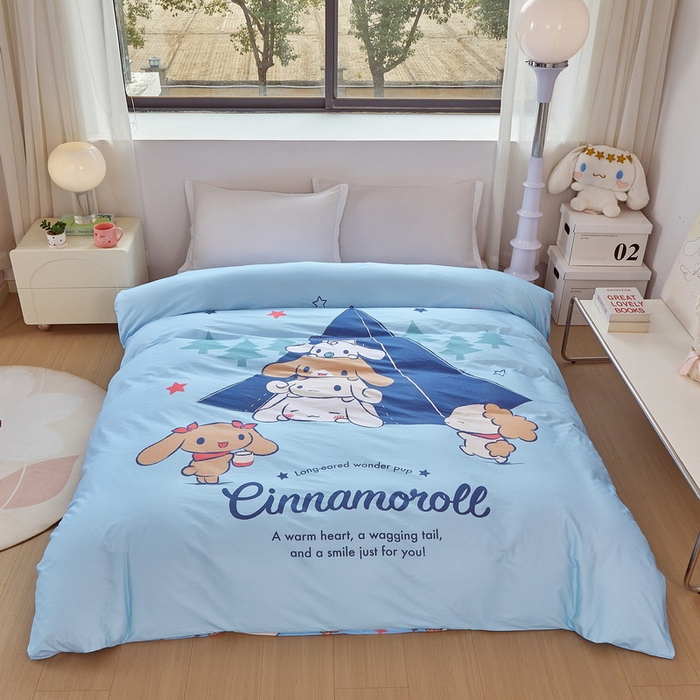 91家纺网 家纺一手货源 找家纺 蘭菲家纺 2026新款全棉三丽欧印花卡通单品被套 露营快乐