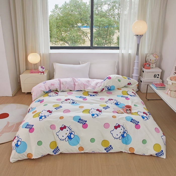 91家纺网 家纺一手货源 找家纺 蘭菲家纺 2026新款全棉三丽欧印花卡通单品被套 波点KT