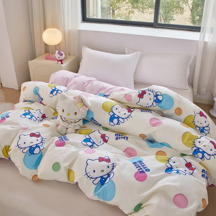 91家纺网 家纺一手货源 找家纺 蘭菲家纺 2026新款全棉三丽欧印花卡通单品被套 波点KT