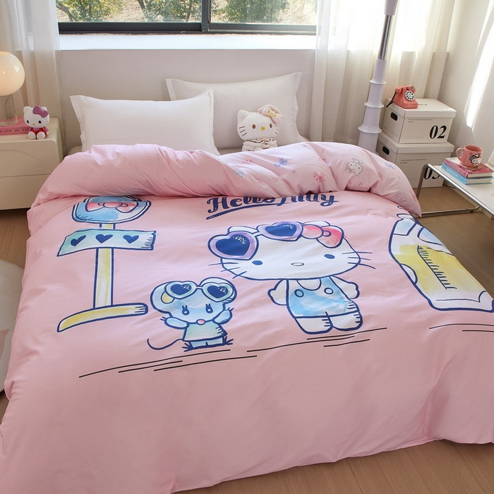 91家纺网 家纺一手货源 找家纺 蘭菲家纺 2026新款全棉三丽欧印花卡通单品被套 车站KT