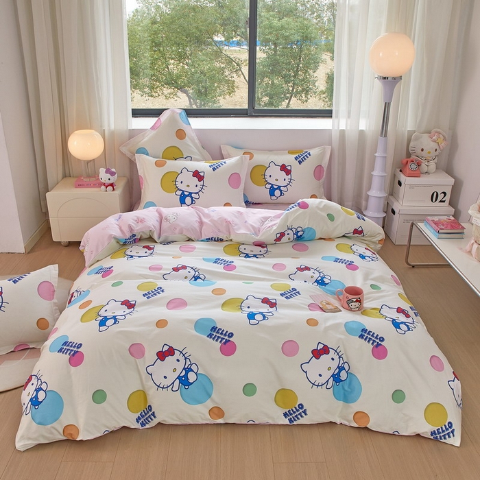 蘭菲家纺 2026新款全棉三丽欧印花卡通四件套 波点KT