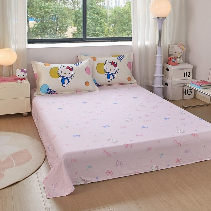 91家纺网 家纺一手货源 找家纺 蘭菲家纺 2026新款全棉三丽欧印花卡通四件套 波点KT