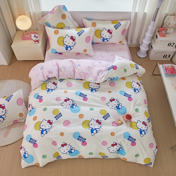 91家纺网 家纺一手货源 找家纺 蘭菲家纺 2026新款全棉三丽欧印花卡通四件套 波点KT