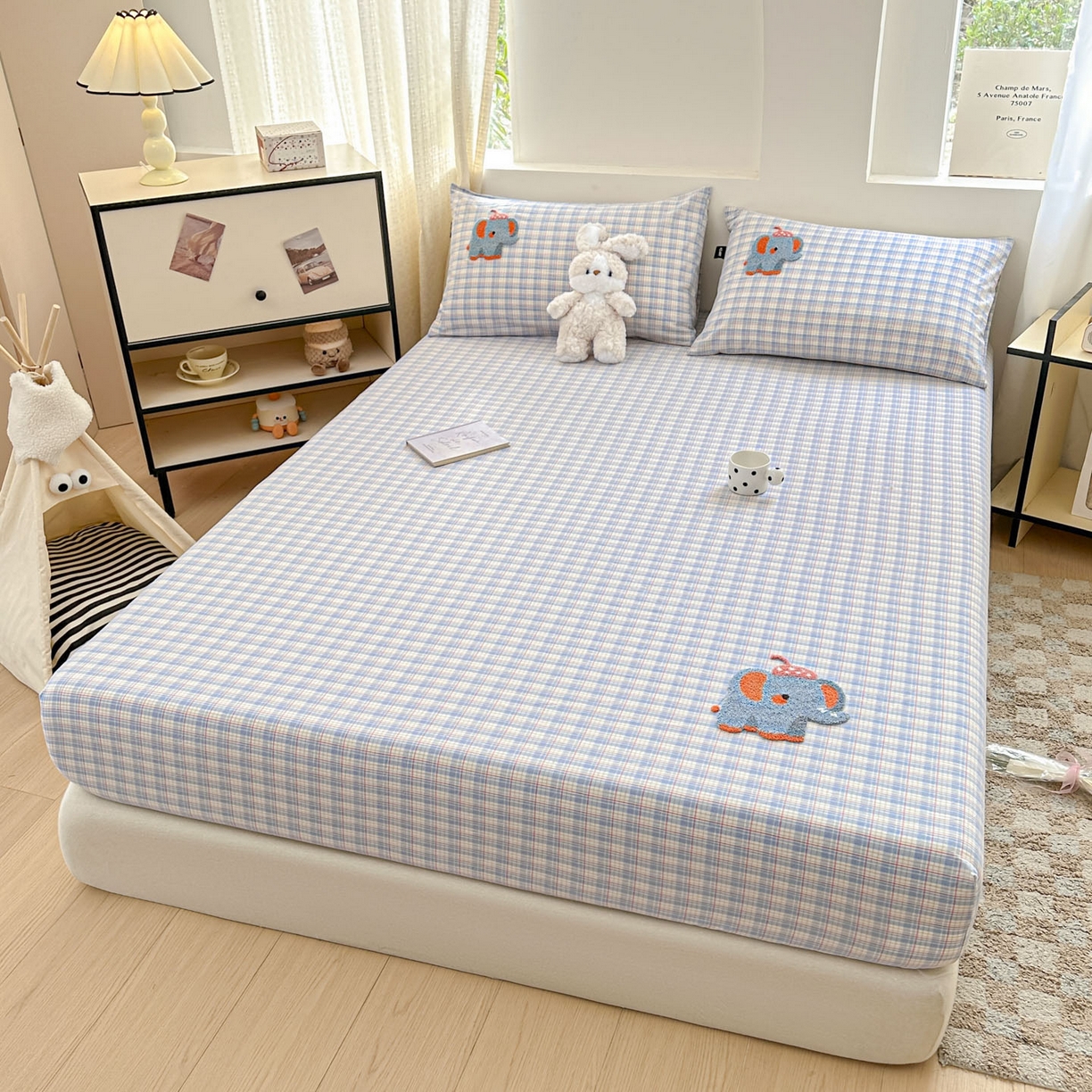 91家纺网 家纺一手货源 找家纺 乐美家纺 2026新款全棉纯棉水洗棉毛巾绣单品床笠单件床笠 吨吨象