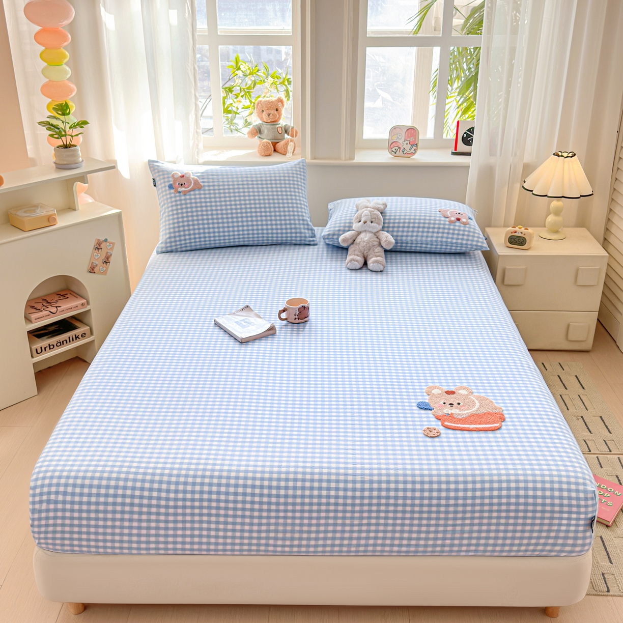 91家纺网 家纺一手货源 找家纺 乐美家纺 2026新款全棉纯棉水洗棉毛巾绣单品床笠单件床笠 蛋糕兔