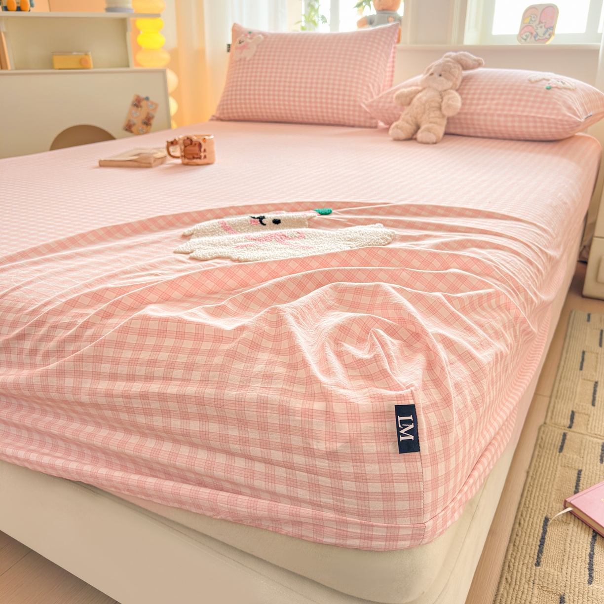 91家纺网 家纺一手货源 找家纺 乐美家纺 2026新款全棉纯棉水洗棉毛巾绣单品床笠单件床笠 小狗凯特