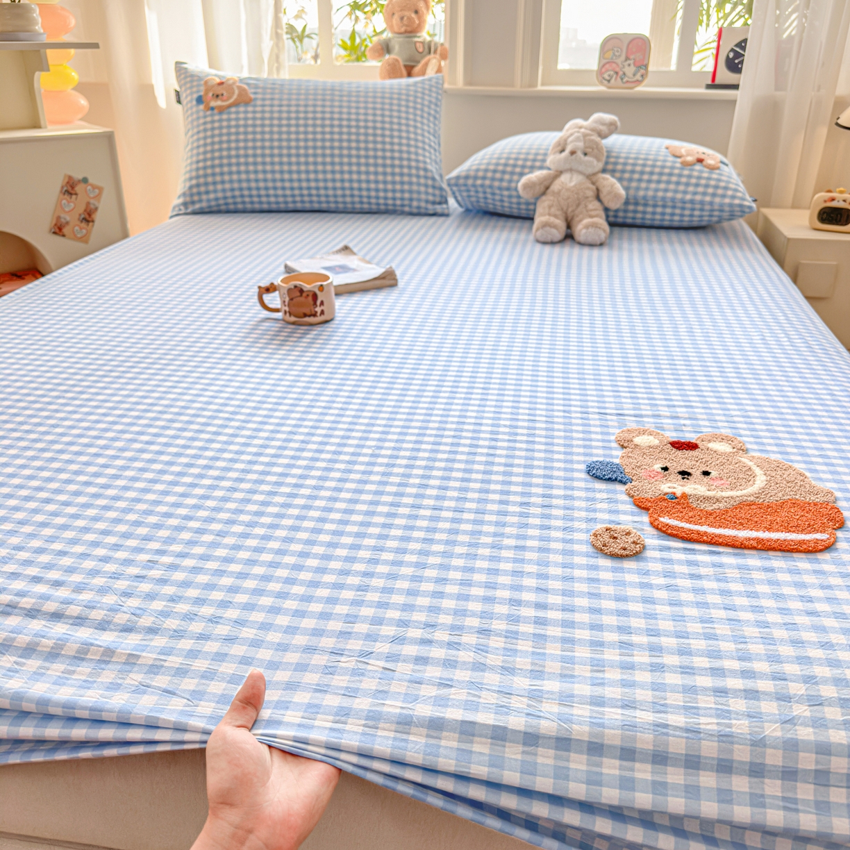 91家纺网 家纺一手货源 找家纺 乐美家纺 2026新款全棉纯棉水洗棉毛巾绣单品床笠单件床笠 蛋糕兔