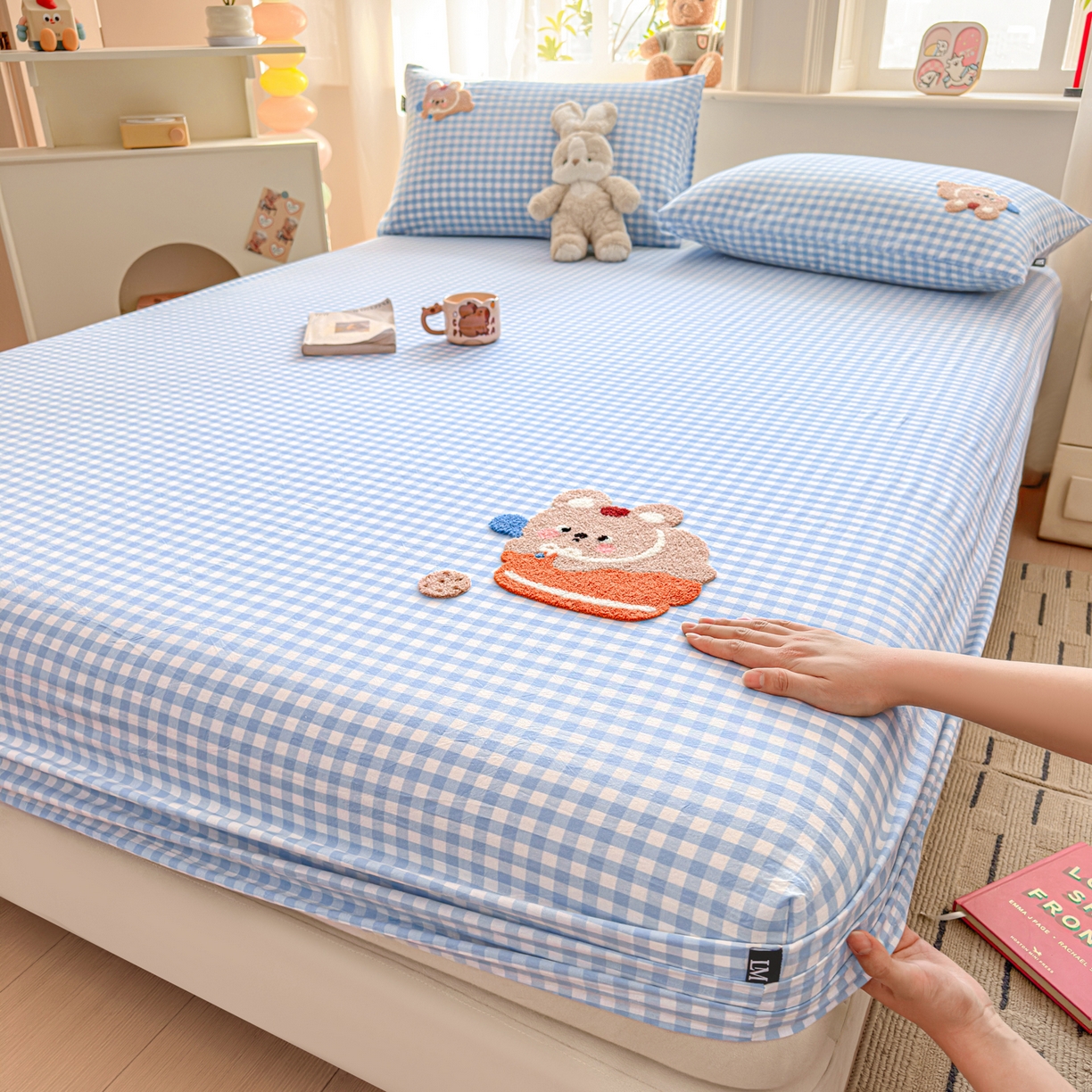 91家纺网 家纺一手货源 找家纺 乐美家纺 2026新款全棉纯棉水洗棉毛巾绣单品床笠单件床笠 蛋糕兔