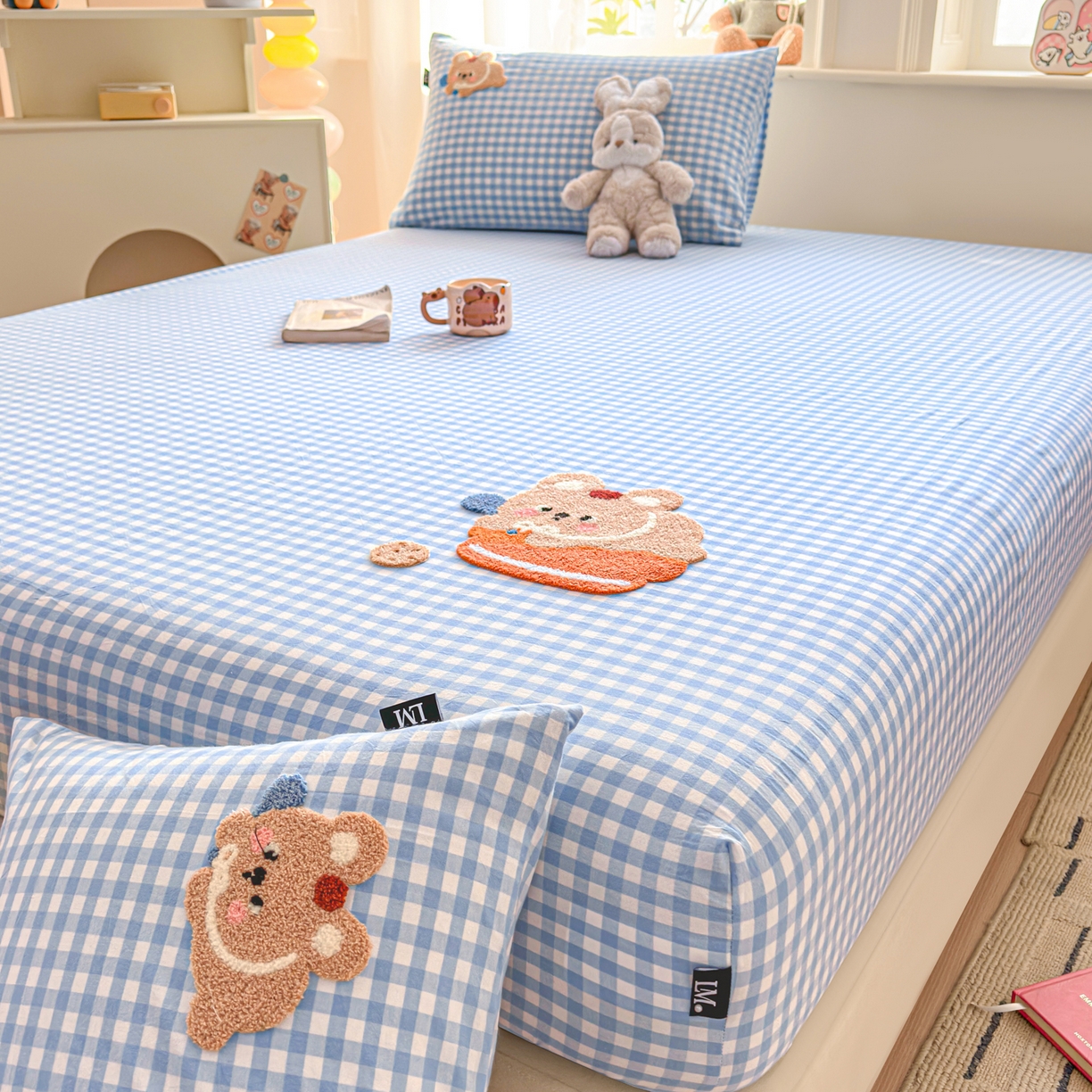 91家纺网 家纺一手货源 找家纺 乐美家纺 2026新款全棉纯棉水洗棉毛巾绣单品床笠单件床笠 蛋糕兔