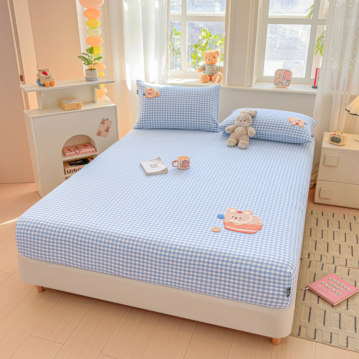 91家纺网 家纺一手货源 找家纺 乐美家纺 2026新款全棉纯棉水洗棉毛巾绣单品床笠单件床笠 蛋糕兔