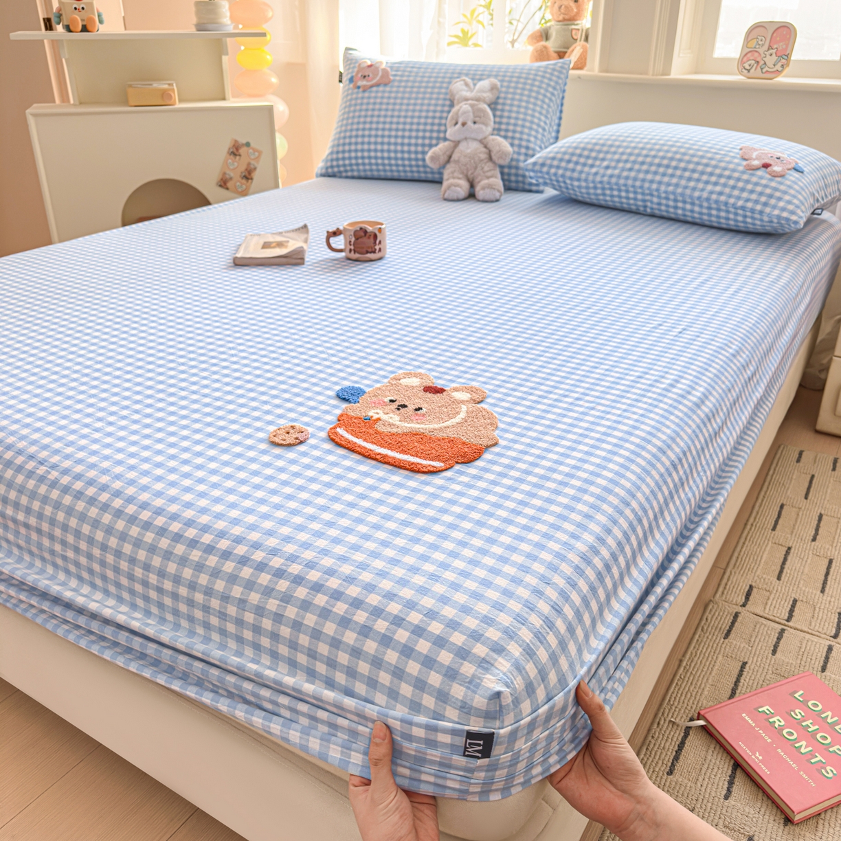 乐美家纺 2026新款全棉纯棉水洗棉毛巾绣单品床笠单件床笠 蛋糕兔