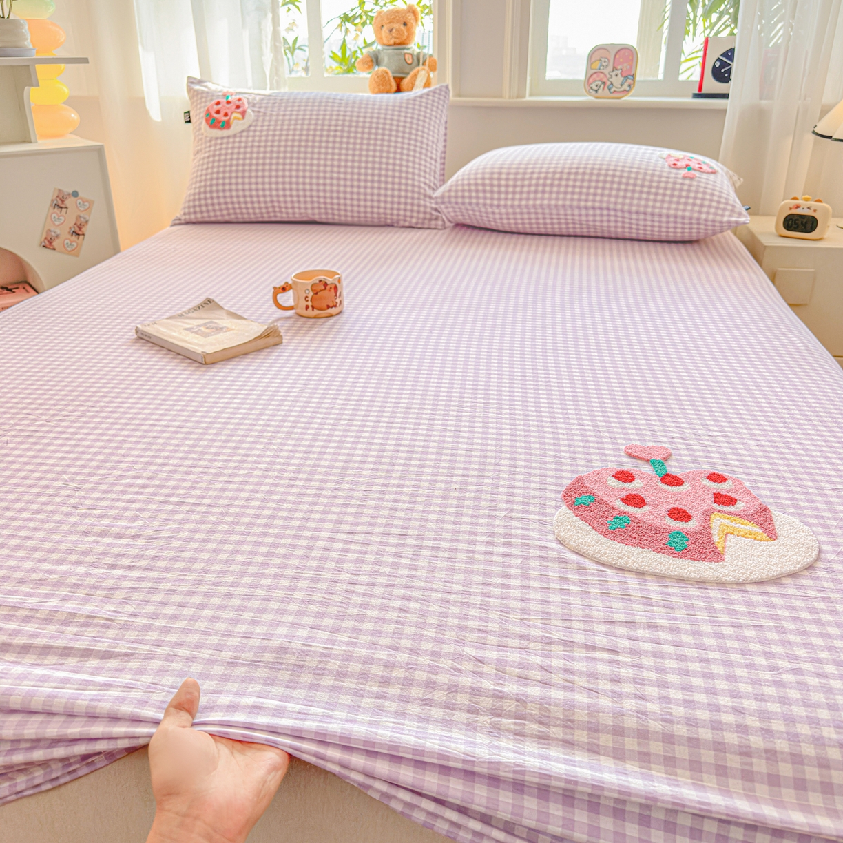 91家纺网 家纺一手货源 找家纺 乐美家纺 2026新款全棉纯棉水洗棉毛巾绣单品床笠单件床笠 草莓蛋糕