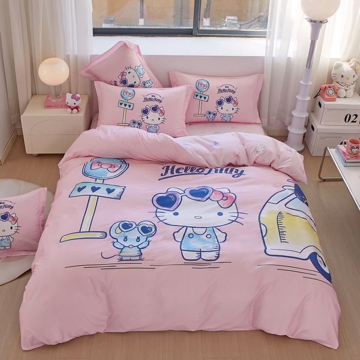 蘭菲家纺 2026新款全棉三丽欧印花卡通四件套 车站KT