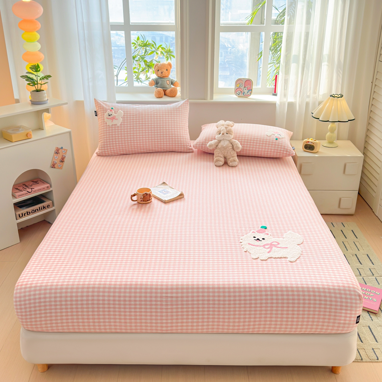 91家纺网 家纺一手货源 找家纺 乐美家纺 2026新款全棉纯棉水洗棉毛巾绣单品床笠单件床笠 小狗凯特