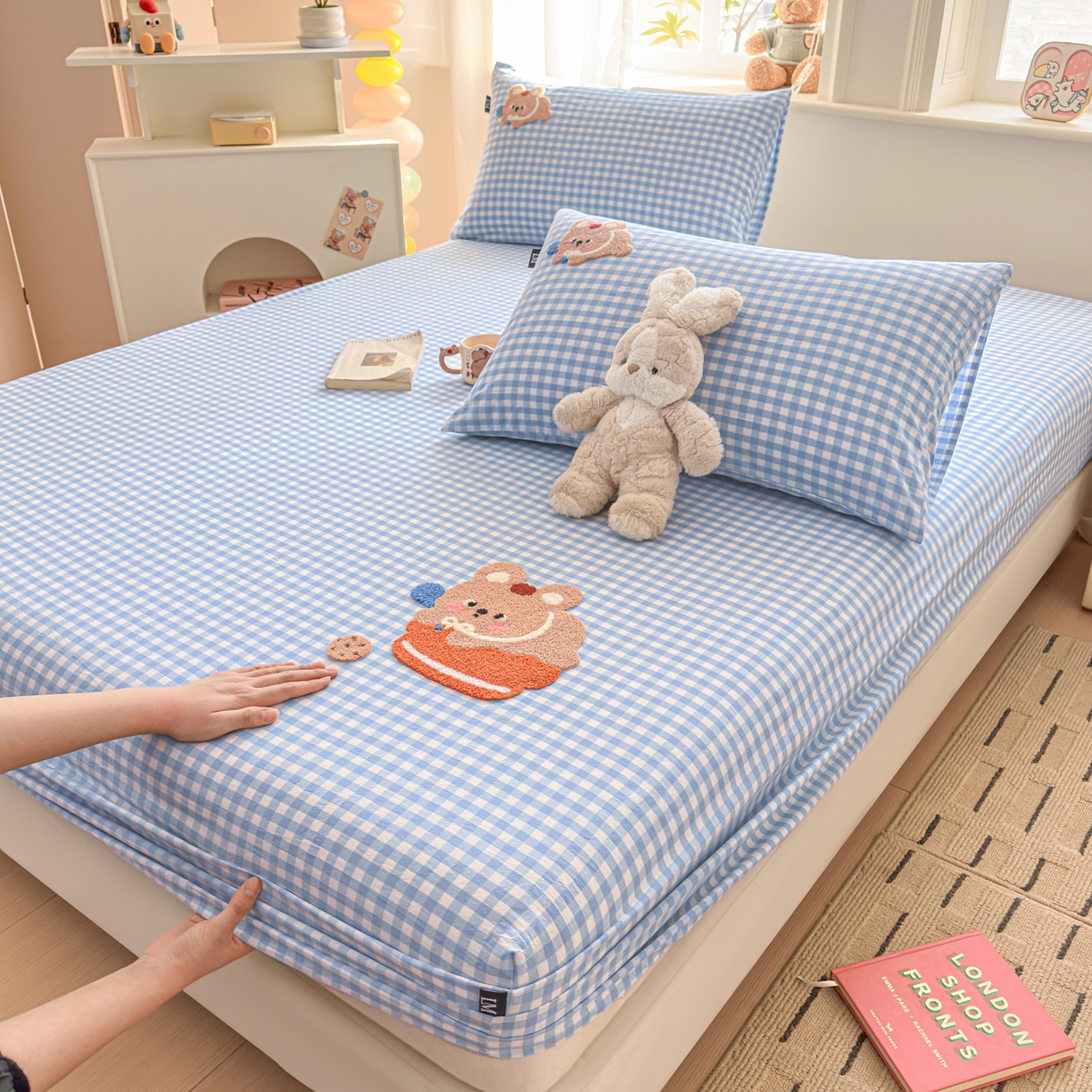 91家纺网 家纺一手货源 找家纺 乐美家纺 2026新款全棉纯棉水洗棉毛巾绣单品床笠单件床笠 蛋糕兔