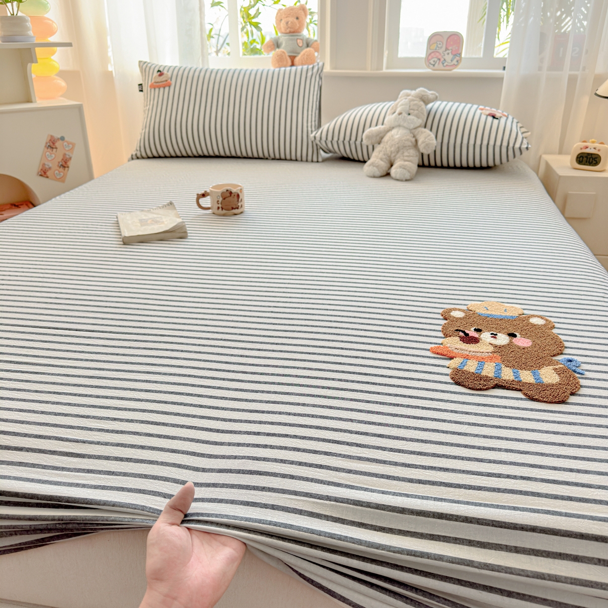 91家纺网 家纺一手货源 找家纺 乐美家纺 2026新款全棉纯棉水洗棉毛巾绣单品床笠单件床笠 舒芙类小熊