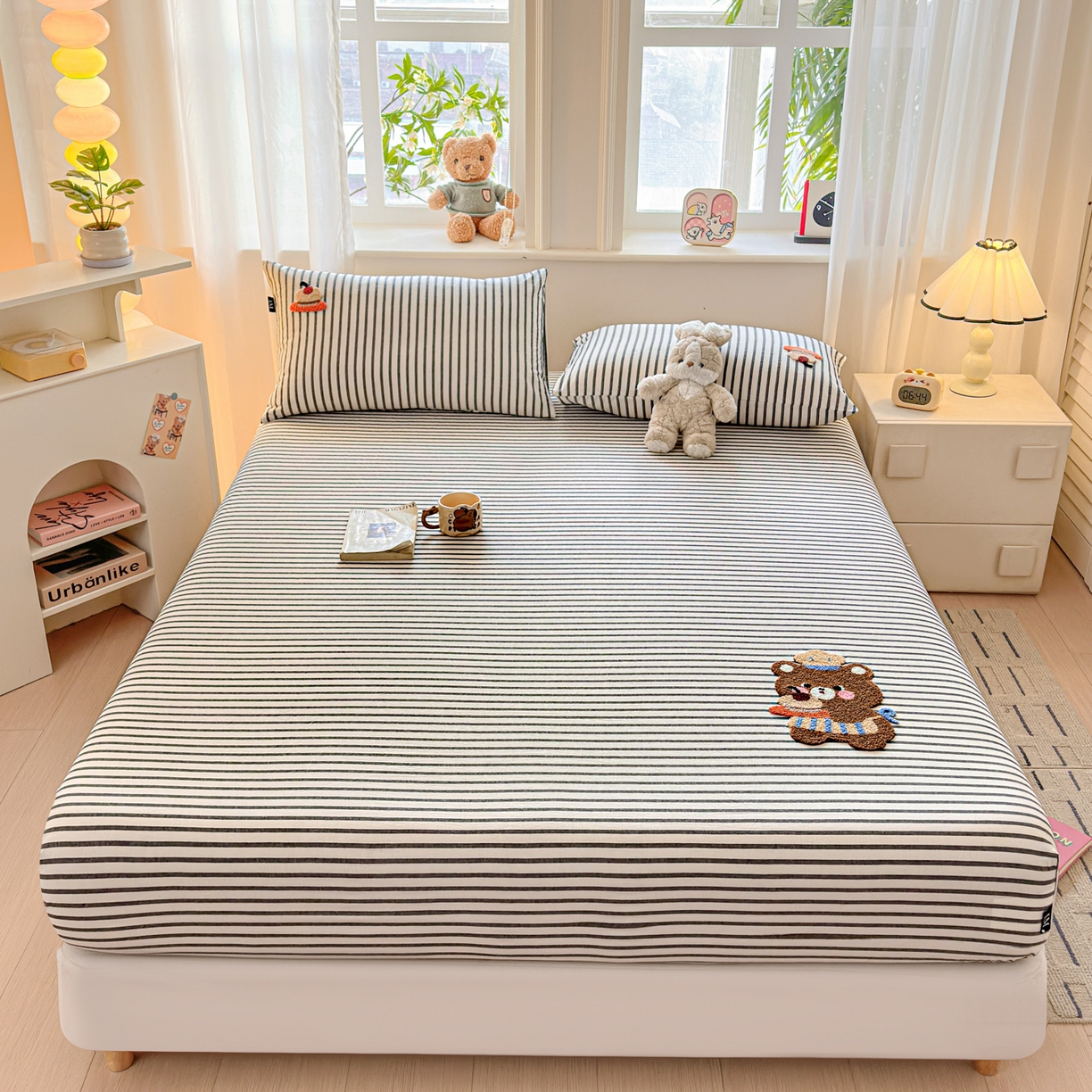 91家纺网 家纺一手货源 找家纺 乐美家纺 2026新款全棉纯棉水洗棉毛巾绣单品床笠单件床笠 舒芙类小熊