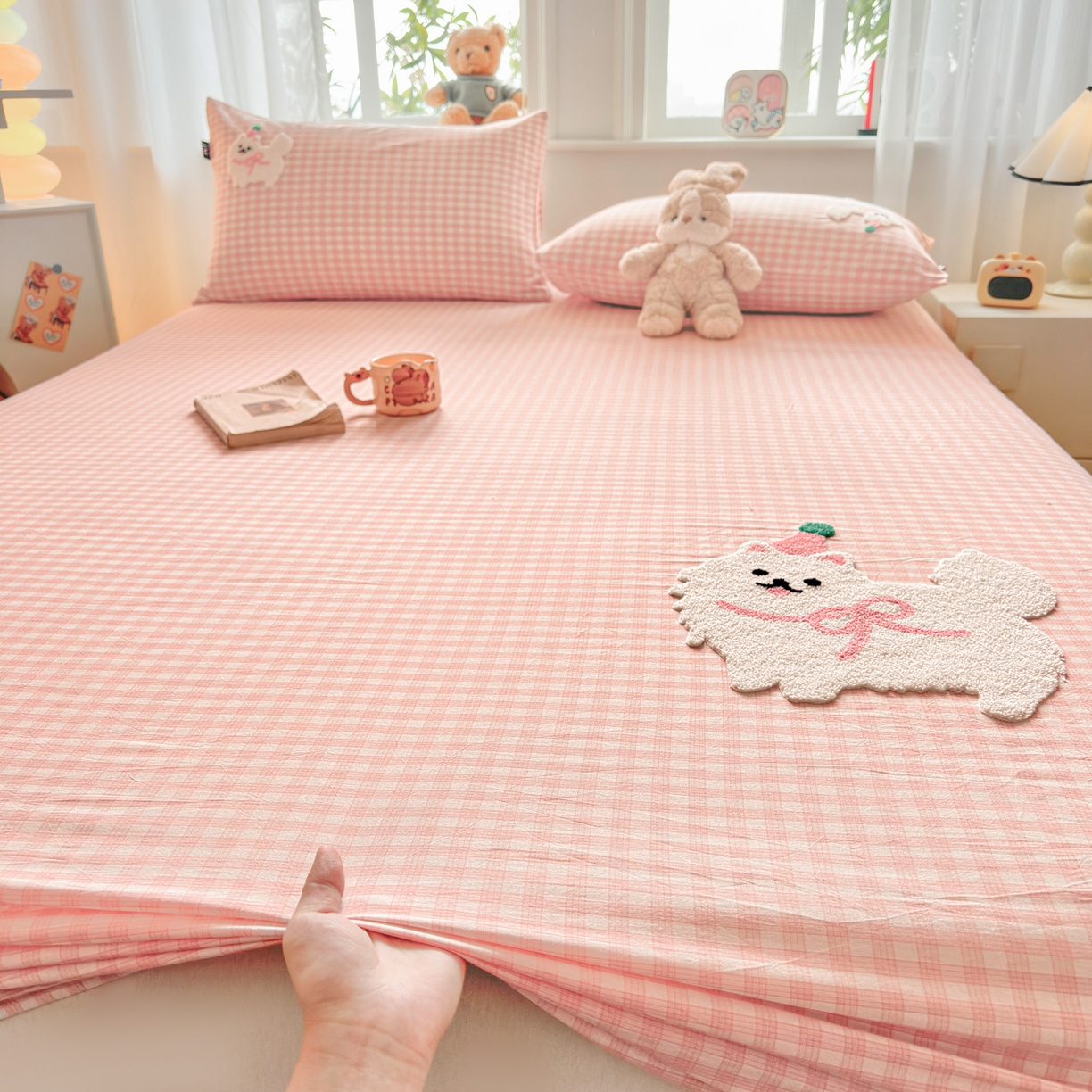 91家纺网 家纺一手货源 找家纺 乐美家纺 2026新款全棉纯棉水洗棉毛巾绣单品床笠单件床笠 小狗凯特