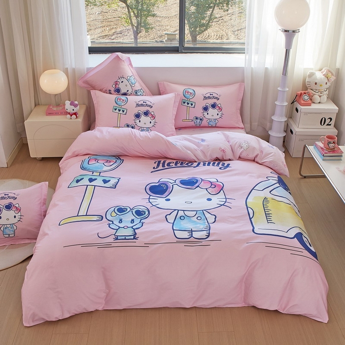 91家纺网 家纺一手货源 找家纺 蘭菲家纺 2026新款全棉三丽欧印花卡通四件套 车站KT