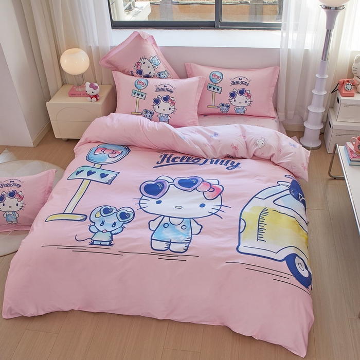 91家纺网 家纺一手货源 找家纺 蘭菲家纺 2026新款全棉三丽欧印花卡通四件套 车站KT