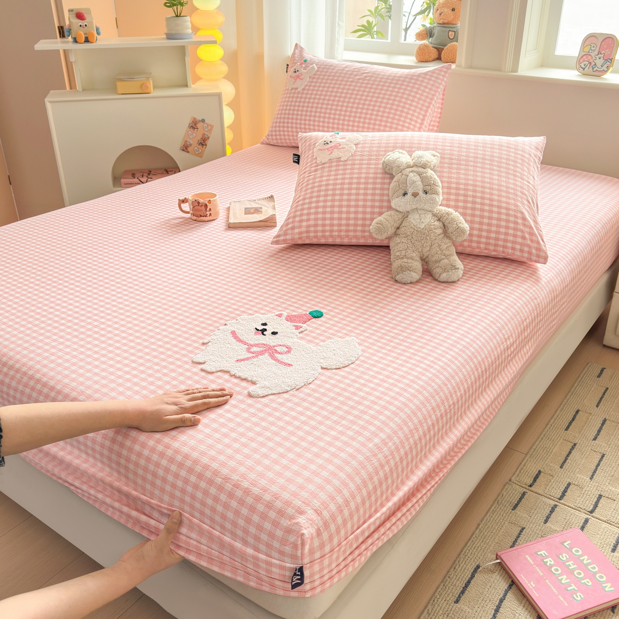 91家纺网 家纺一手货源 找家纺 乐美家纺 2026新款全棉纯棉水洗棉毛巾绣单品床笠单件床笠 小狗凯特