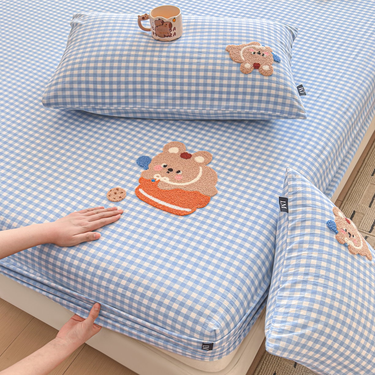 91家纺网 家纺一手货源 找家纺 乐美家纺 2026新款全棉纯棉水洗棉毛巾绣单品床笠单件床笠 蛋糕兔