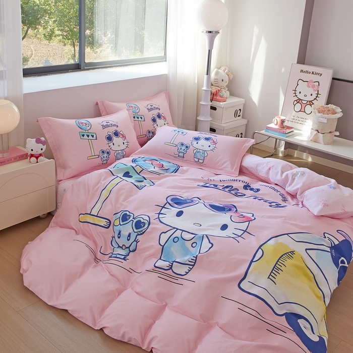 91家纺网 家纺一手货源 找家纺 蘭菲家纺 2026新款全棉三丽欧印花卡通四件套 车站KT