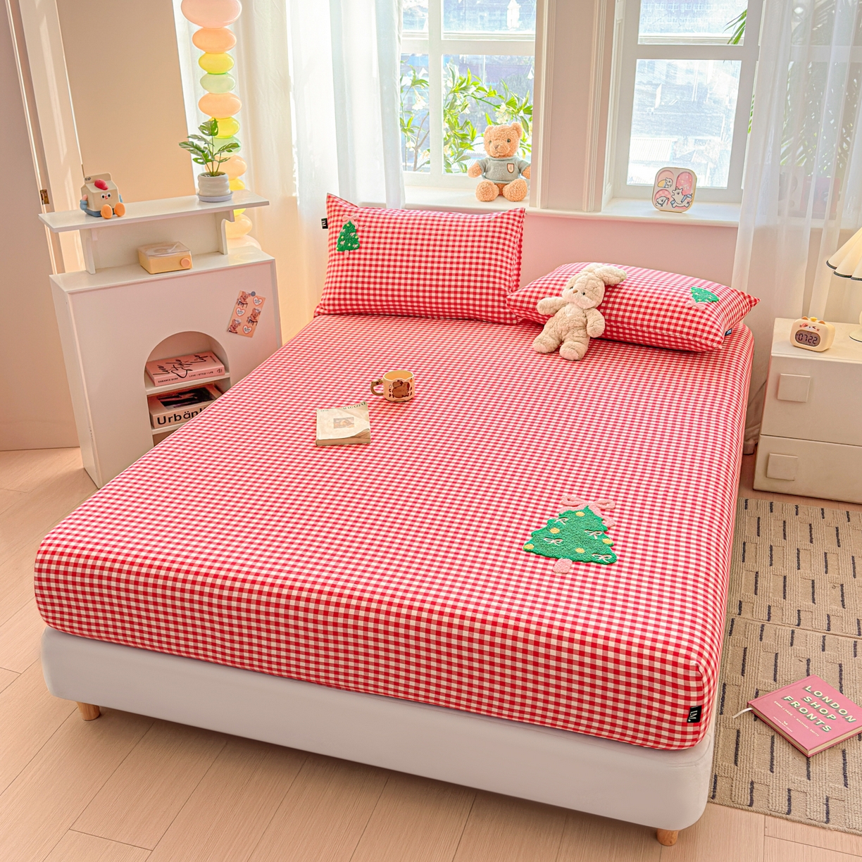 91家纺网 家纺一手货源 找家纺 乐美家纺 2026新款全棉纯棉水洗棉毛巾绣单品床笠单件床笠 圣诞树