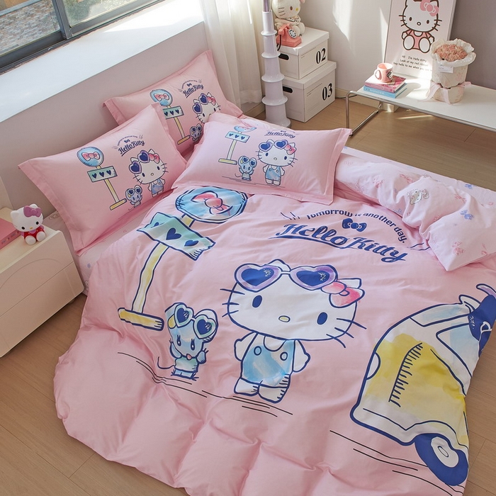 91家纺网 家纺一手货源 找家纺 蘭菲家纺 2026新款全棉三丽欧印花卡通四件套 车站KT