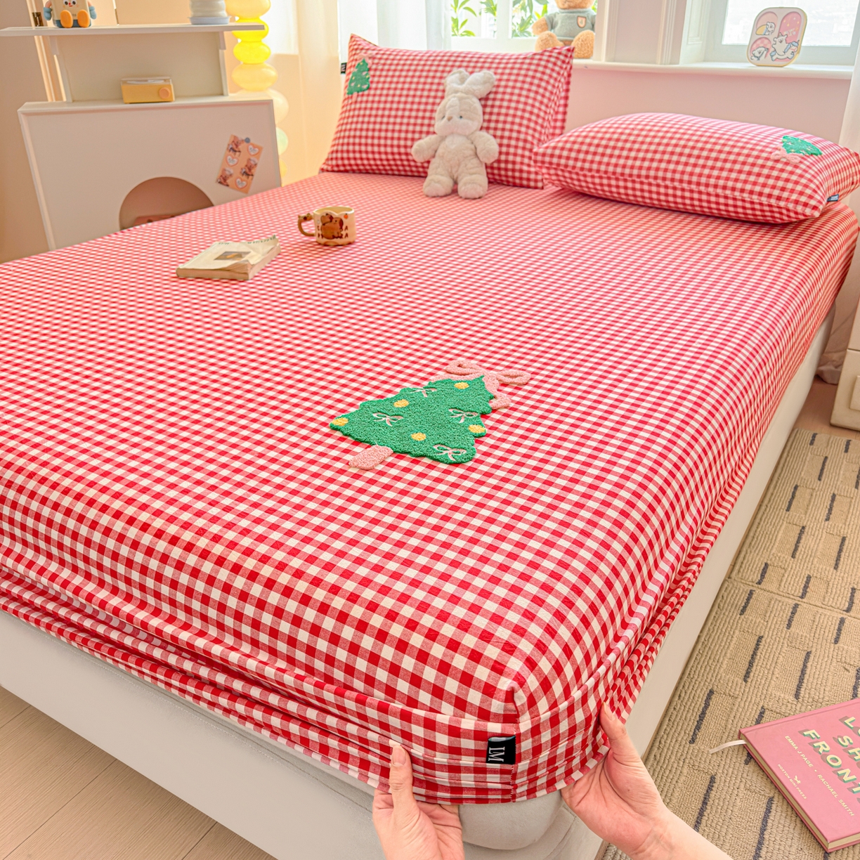 91家纺网 家纺一手货源 找家纺 乐美家纺 2026新款全棉纯棉水洗棉毛巾绣单品床笠单件床笠 圣诞树