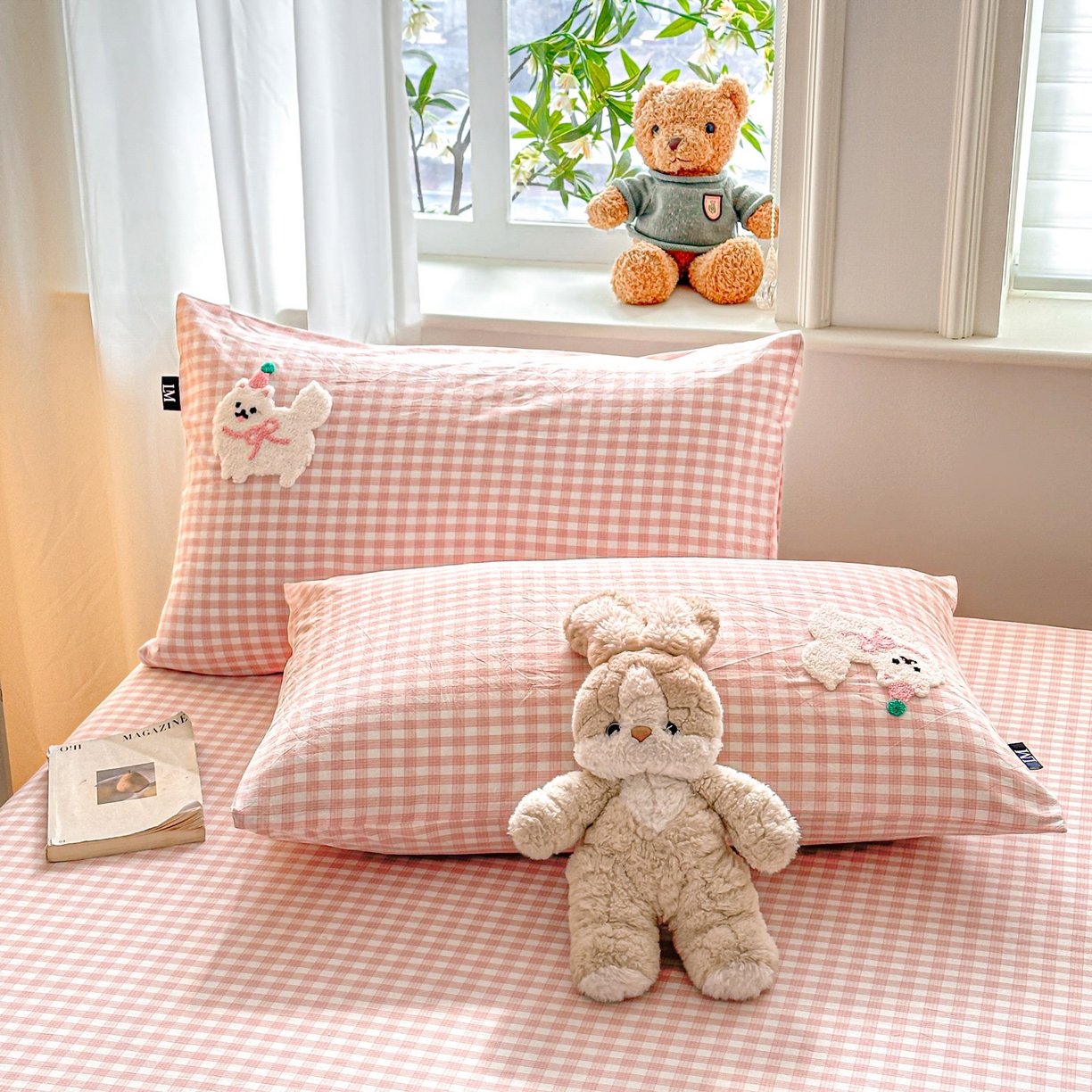 91家纺网 家纺一手货源 找家纺 乐美家纺 2026新款全棉纯棉水洗棉毛巾绣单品床笠单件床笠 小狗凯特