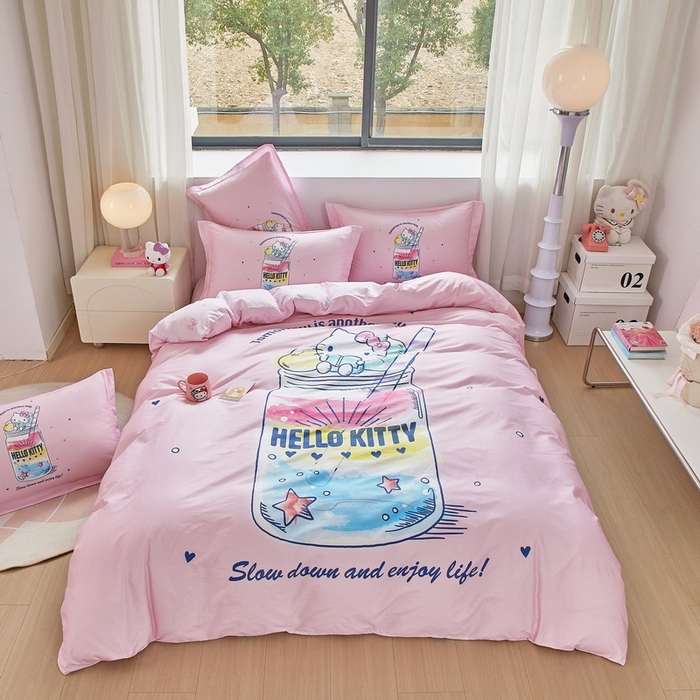 蘭菲家纺 2026新款全棉三丽欧印花卡通四件套 大杯奶茶KT