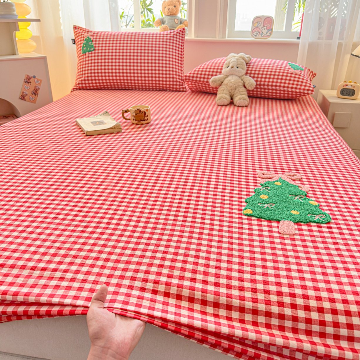 91家纺网 家纺一手货源 找家纺 乐美家纺 2026新款全棉纯棉水洗棉毛巾绣单品床笠单件床笠 圣诞树