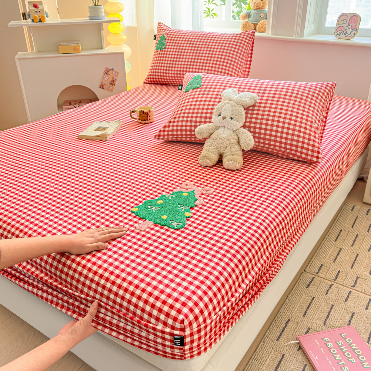 91家纺网 家纺一手货源 找家纺 乐美家纺 2026新款全棉纯棉水洗棉毛巾绣单品床笠单件床笠 圣诞树