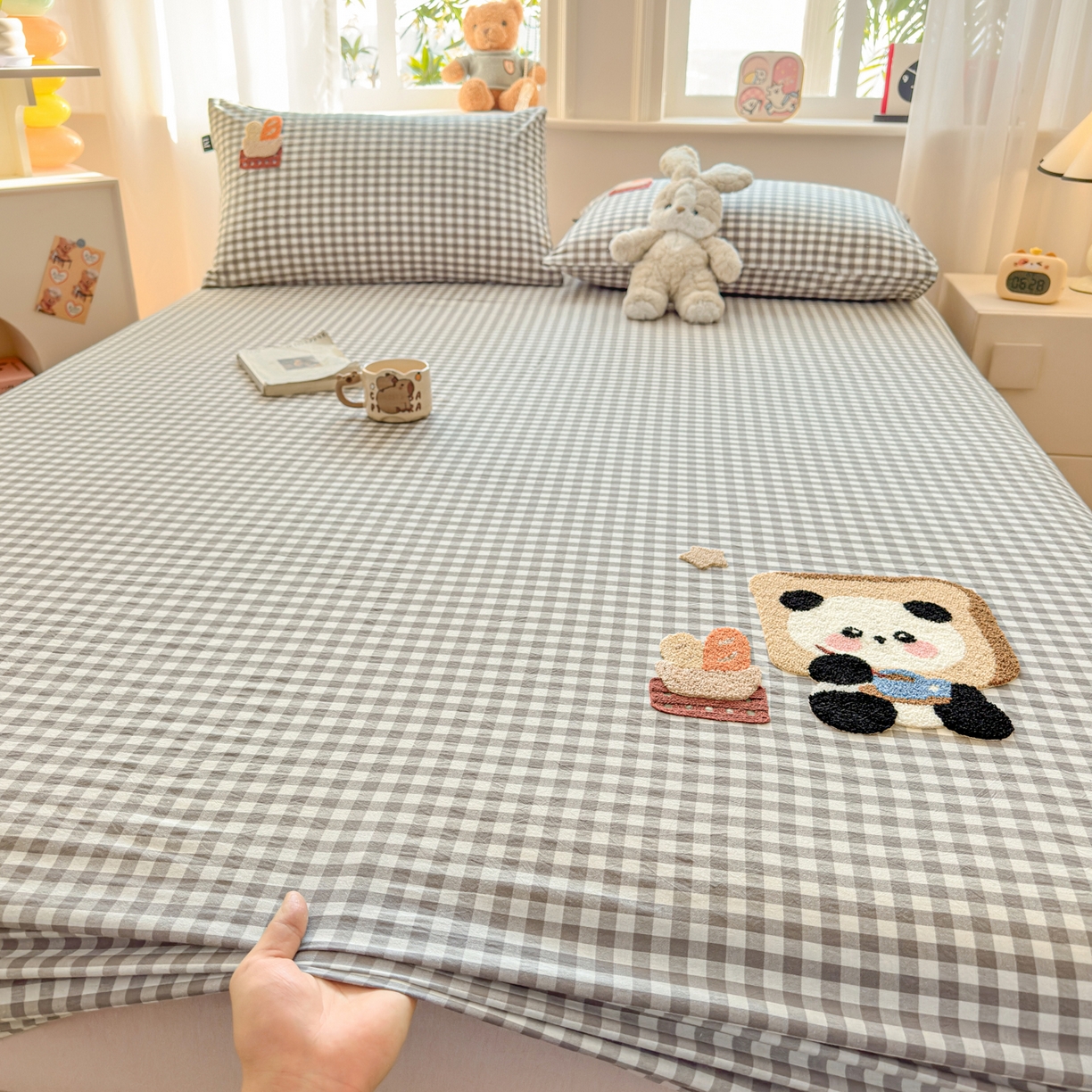 91家纺网 家纺一手货源 找家纺 乐美家纺 2026新款全棉纯棉水洗棉毛巾绣单品床笠单件床笠 吐司熊猫