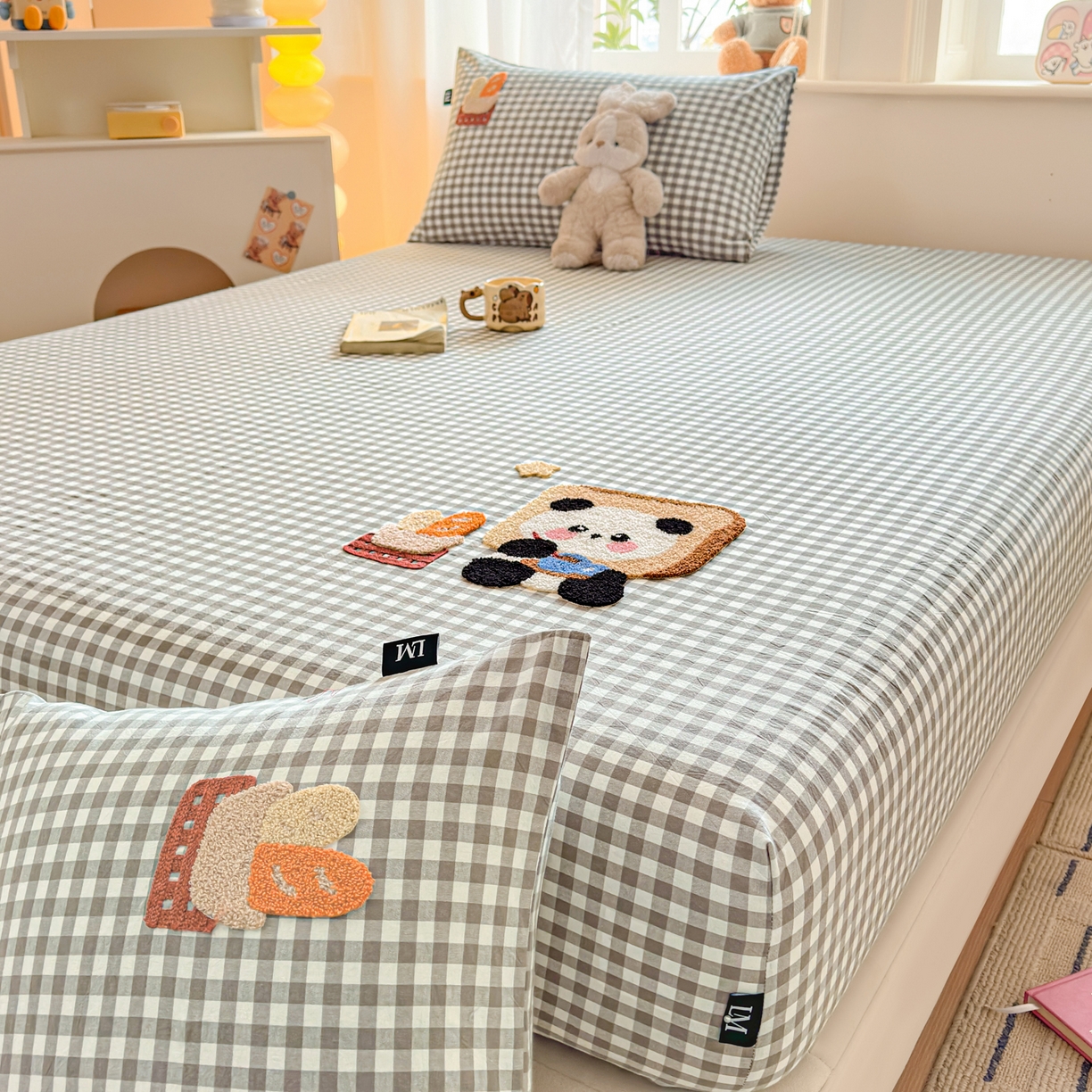 91家纺网 家纺一手货源 找家纺 乐美家纺 2026新款全棉纯棉水洗棉毛巾绣单品床笠单件床笠 吐司熊猫