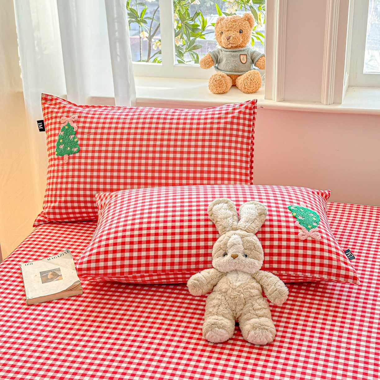 91家纺网 家纺一手货源 找家纺 乐美家纺 2026新款全棉纯棉水洗棉毛巾绣单品床笠单件床笠 圣诞树