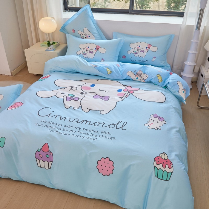 91家纺网 家纺一手货源 找家纺 蘭菲家纺 2026新款全棉三丽欧印花卡通四件套 逛街狗